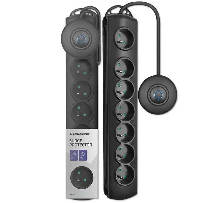 Qoltec Surge protector with Foot Quick Switch 7 sockets 1.5m Black