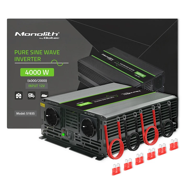 Qoltec Pure Sine Wave Inverter Monolith 2000W 4000W 12V to 230 V