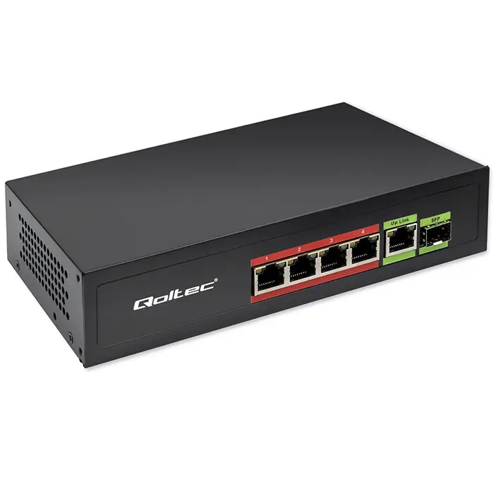 Qoltec FAST Ethernet PoE SWITCH 4x RJ45 PoE 1x RJ45 Uplink 1x SFP 65W 1000 Mb