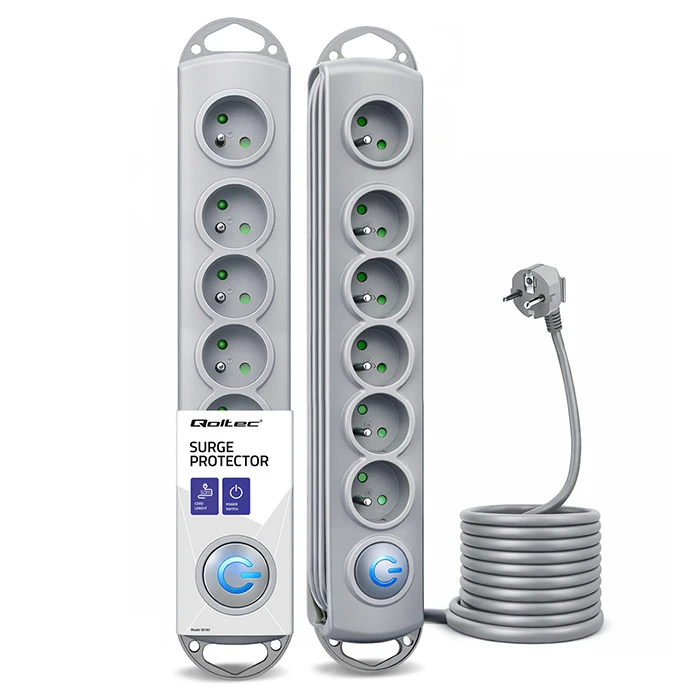 Qoltec Surge protector 6 sockets 3m Grey
