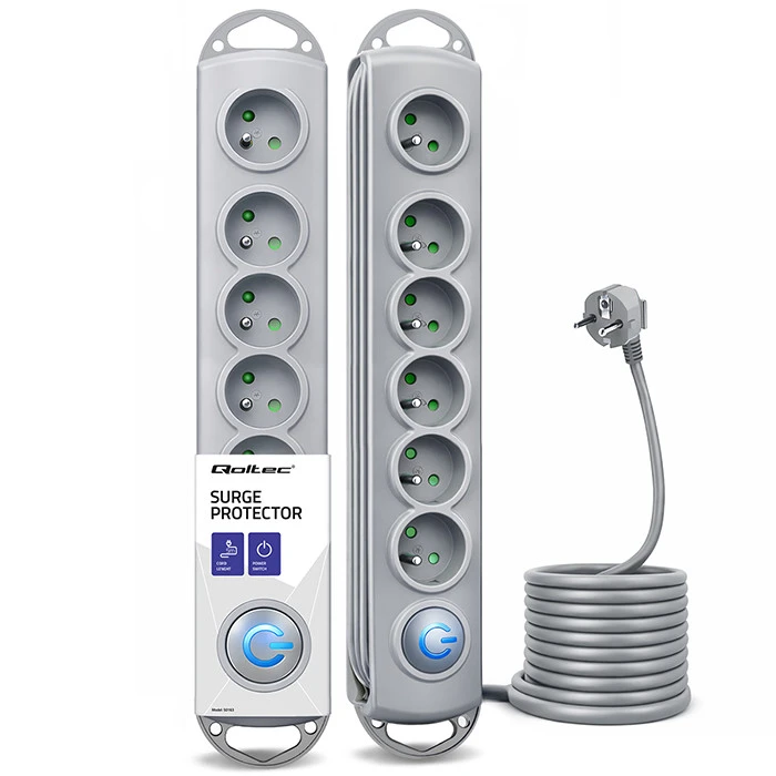 Qoltec Surge protector 6 sockets 5m Grey