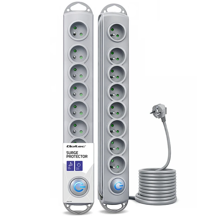 Qoltec Surge protector 8 sockets 3m Grey