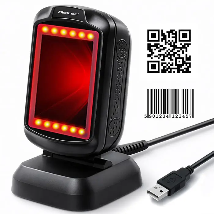 Qoltec Stationary barcode reader and QR code scanner 1D 2D USB Fast