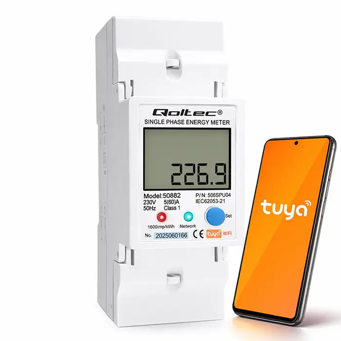 Qoltec Single phase electronic energy consumption meter for DIN rail 230 V LCD Wi-fi
