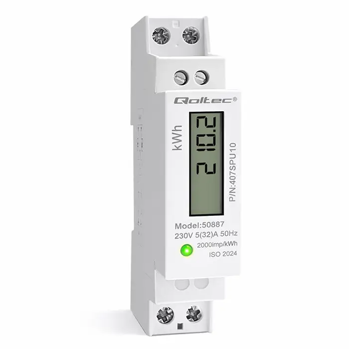 Qoltec Single-phase electronic energy meter DIN rail 230V LCD 1P Slim