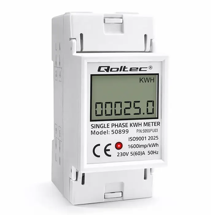 Qoltec Single phase electronic energy consumption meter 230 V LCD 2P DIN rail