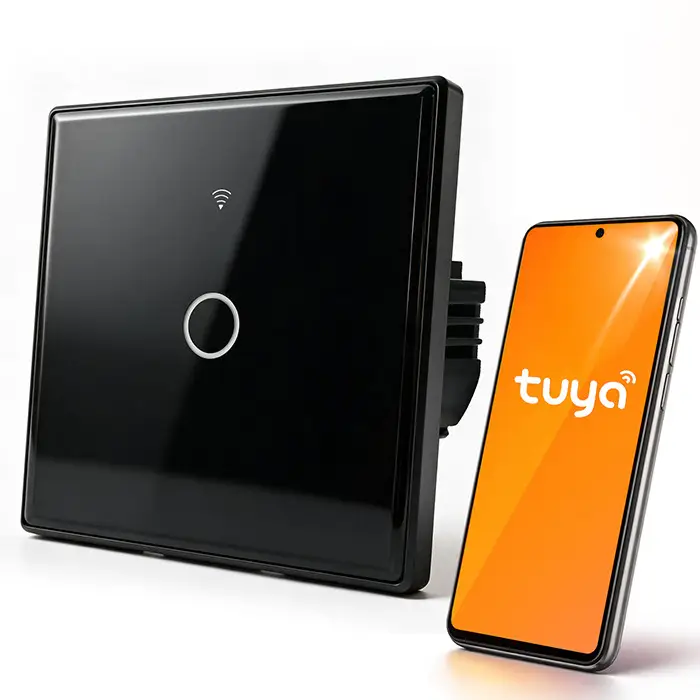 Qoltec nutikas puutetundlik 1-kanaliline lüliti Wi-Fi taimer Tuya Smart Life karastatud klaas must