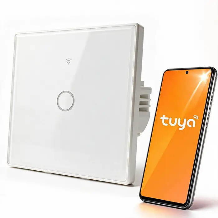 Qoltec Smart Touch 1-Gang Light Switch Wi-Fi Timer Tuya Smart Life Tempered Glass White