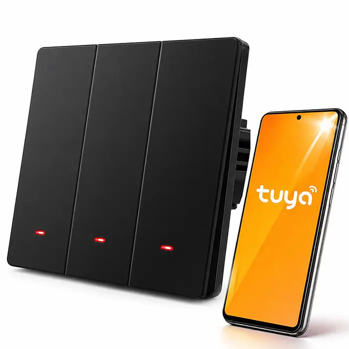 Qoltec nutikas 3-osaline tulede lüliti Wi-Fi taimer Tuya Smart life, must