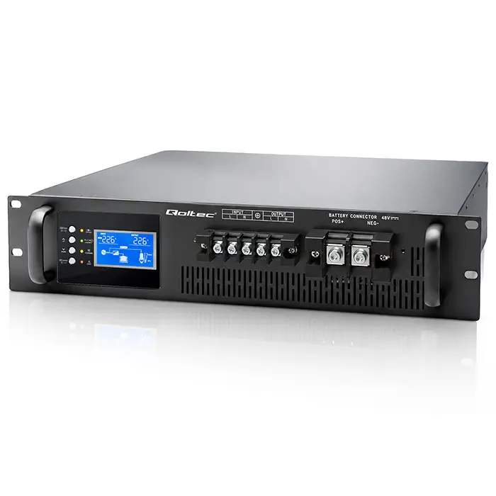Qoltec Pure Sine Wave UPS for RACK 3kVA 3000W Power Factor 1.0 LCD EPO USB Online Compatibility with LiFePO4, AGM and GEL batteries