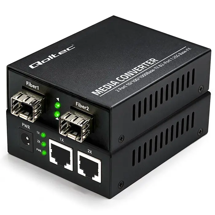 Qoltec kahesuunaline Ethernet kommutaator meediamuundur 2x RJ45 2x SFP 1000Mb/s 5V