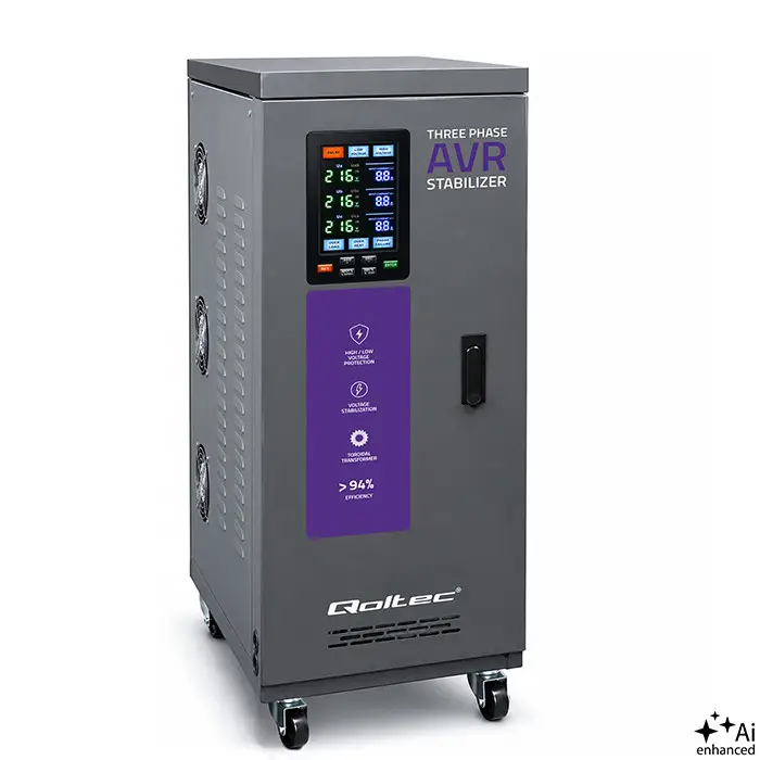 Qoltec Kolmefaasiline AVR MULTIPROTECTION pingestabilisaator 15kVA Täpsus ± 3% 3-faasiline servomootor LCD Expert Line