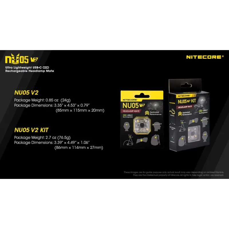 Nitecore NU05 V2 KIT lisalambi komplekt