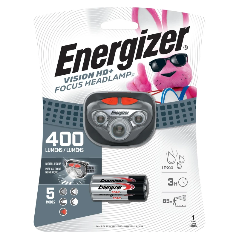 Energizer Vision HD+ Focus LED налобный фонарь 400lm, в комплект входят 3 батарейки типа ААА.