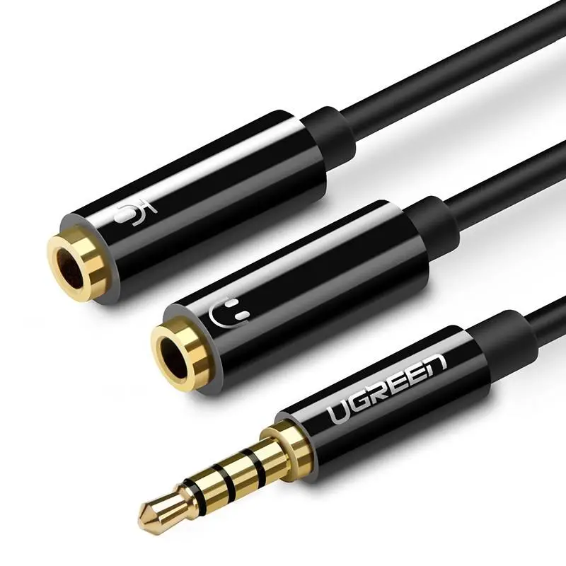 Kaabliadapter 3.5mm 4-pin isane - 2x3.5mm emane (kuularid + mikrofon) 0.2m must AV141 UGREEN