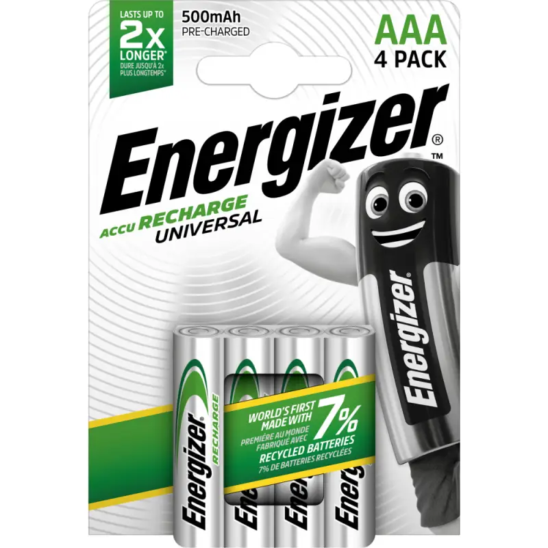 Rechargeable Battery HR03 (AAA) 1.2V 500mAh Ni-Mh ENERGIZER 4pcs blister