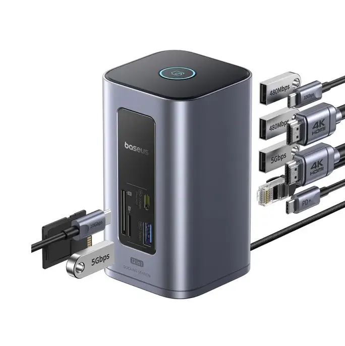 Docking Station 1in12 USB C plug - 2xHDMI RJ45 SD/TF USB3 NU1 Air Spacemate BASEUS