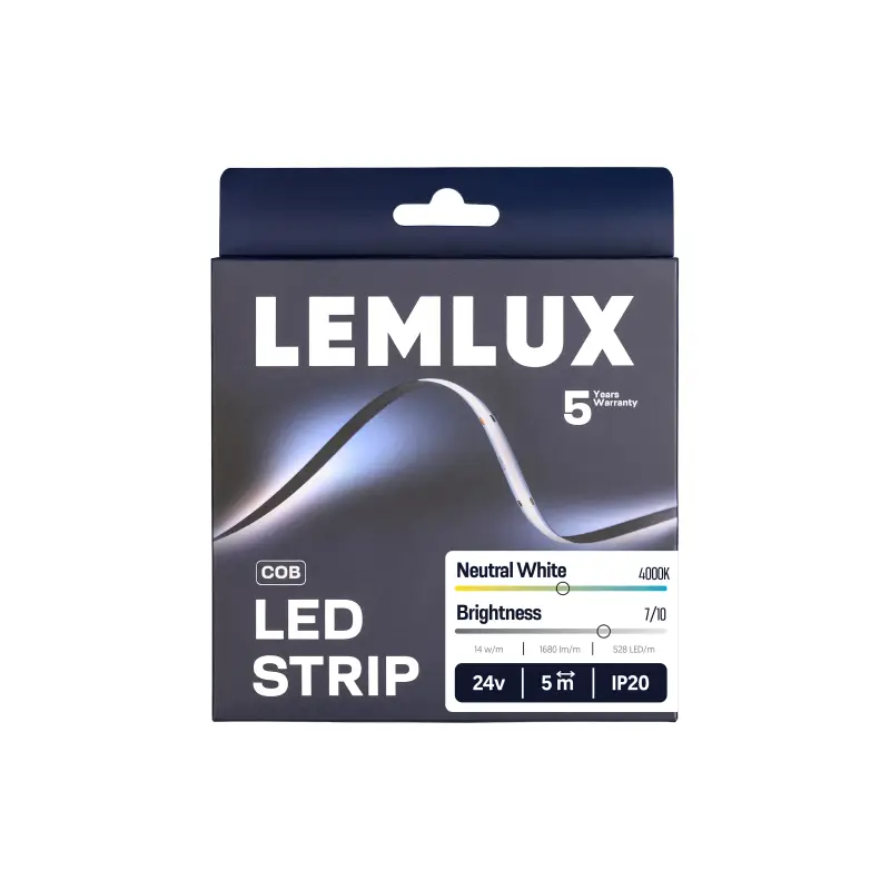 LED riba, 5m rull, 24V alalisvool, 14W/m, COB 528LED/m, 1680lm, neutraalvalge 4000K, IP20, 180°