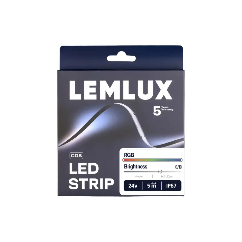 LED riba, 5m rull, 24Vdc, 14W/m, COB 840LED/m, RGB, IP67, 180°