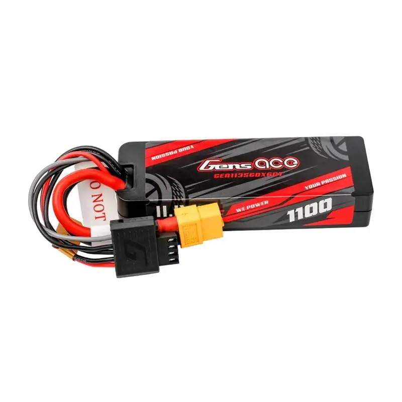 Lipo Gens ace G-Tech 1100mAh 11.1V 3S1P 60C GRP-76 kõvakorpusega aku XT60 pistikuga