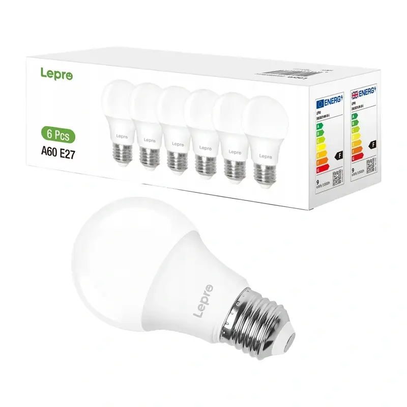 LEPRO 100090-DW-EU-6 LED-pirn, E27, A60, 8,5W (60W), 806 lm, 6500K (külm valge), 180°, 6-pakend