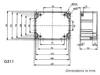 Tihendatud ABS korpus, tumehall, 115 x 90 x 55mm