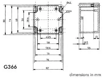 Tihendiga ABS korpus, tumehall, 82 x 80 x 55mm
