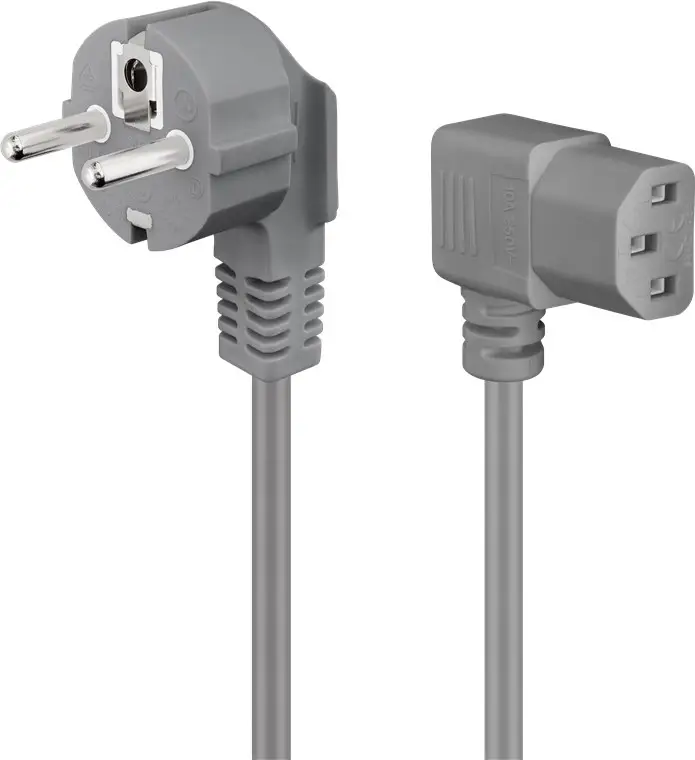 Angled IEC Cord on Both Sides, 2 m, Grey, (3*0.75 mm²)