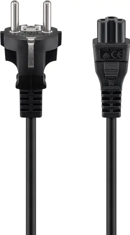 Mains Cable with Safety Plug, 2 m, black, (3*0.75 mm²)