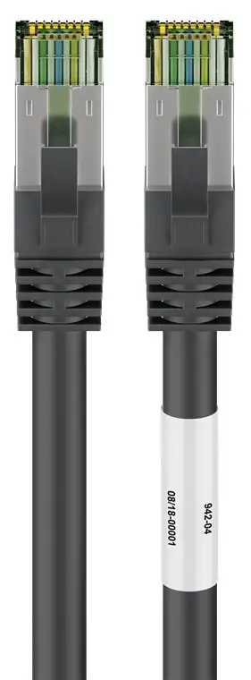 RJ45 (CAT 6A, 500 MHz) Patch Cable with CAT 8.1 S/FTP Raw Cable, black