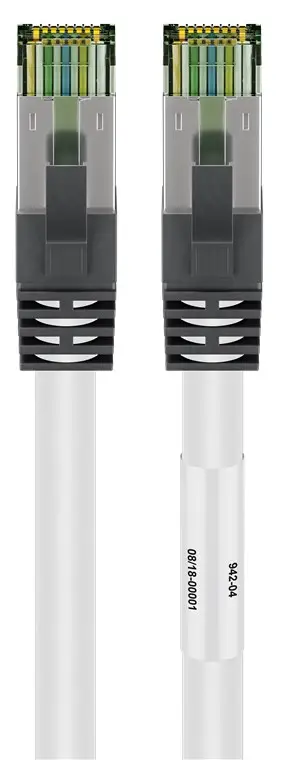 RJ45 (CAT 6A, 500 MHz) Patch Cable with CAT 8.1 S/FTP Raw Cable, white