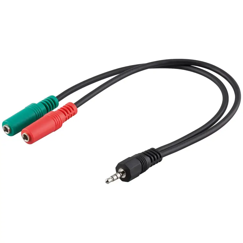 PC Headset Adapter, 1x 3.5 mm AUX 4-Pin to 2x 3.5 mm AUX 3-Pin