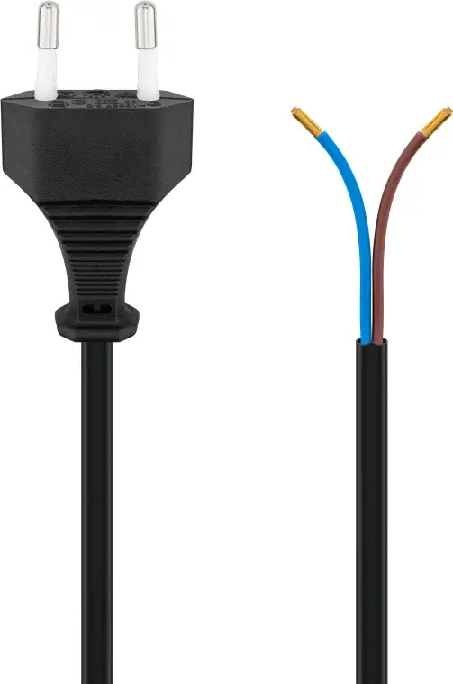 Cable with Euro Plug for Assembly, 1.5 m, Black, (2*0.75 mm²)