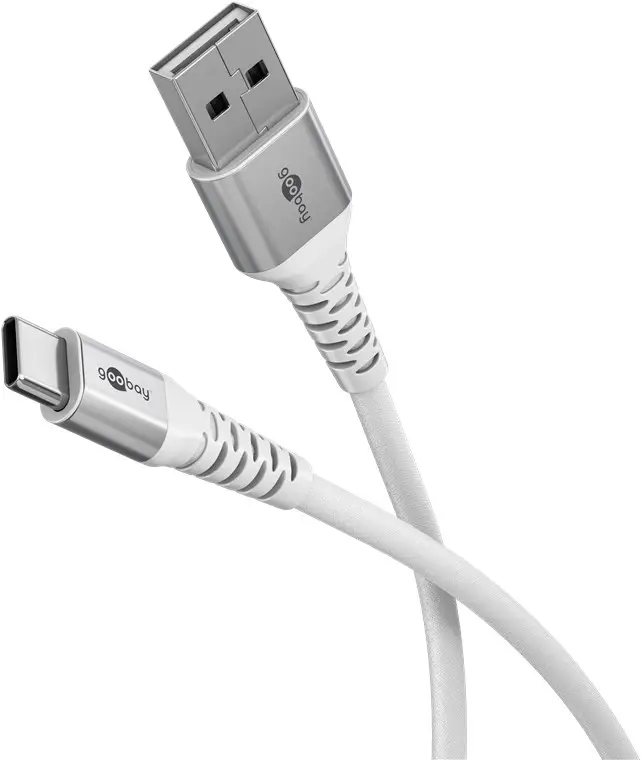 USB-C™ to USB-A Supersoft Textile Cable with Metal Plugs, 2 m, white
