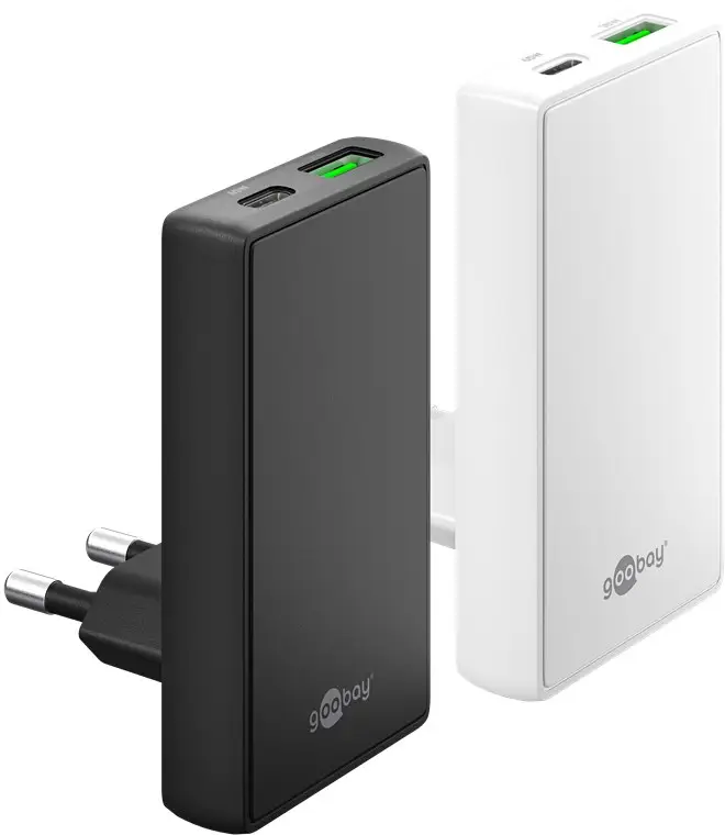 USB-C™ PD GaN Dual Fast Charger 90° Flat (65 W) black