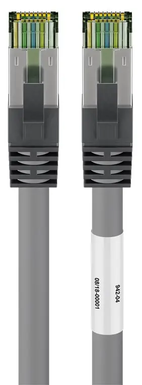 RJ45 (CAT 6A, 500 MHz) Patch Cable with CAT 8.1 S/FTP Raw Cable, grey