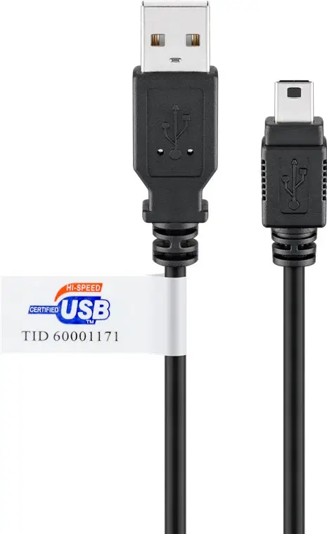 USB-A to Mini-B Cable, Certified, 3 m, black
