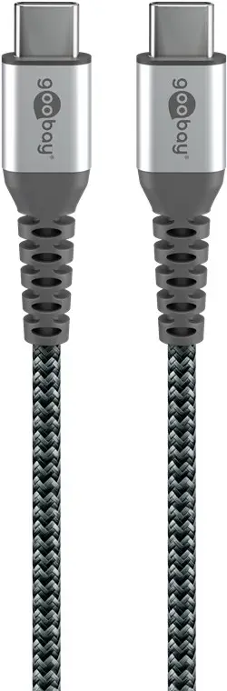 USB-C™ to USB-C™ Textile Cable with Metal Plugs (Space Grey/Silver), 0.15 m
