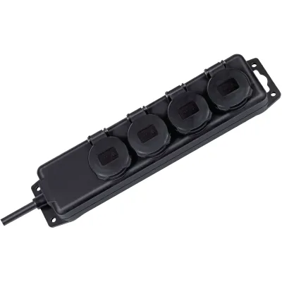 Socket distributor IP44 4-way for use on the construction site and permanent outdoor use 2.00 m Black TYPE F