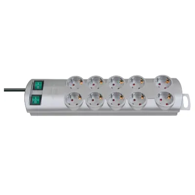 Extension Socket Primera-Line 10-Way 2.00 m Silver - Protective Contact TYPE F