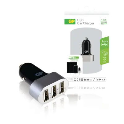 Car Charger 3-outputs 6.3 A Usb Black, GP
