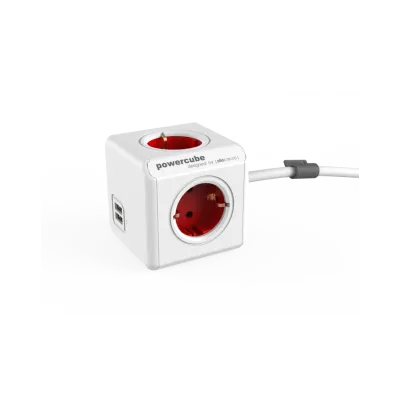 Pikendusjuhe Powercube 4xSchuko 2xUSB 1.5m Punane/valge
