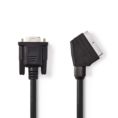 SCART 21p pistik - HD15F pesa monitori kaabel 2m Must