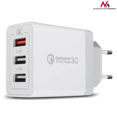 Adapter 3xUSB-A QC3.0 12V/1.5A, 5V/2x2.4A, valge, plug-in