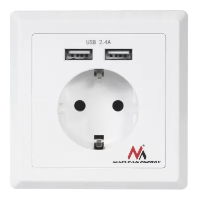 Embedded Socket Schuko+ 2xUSB 2.4A White