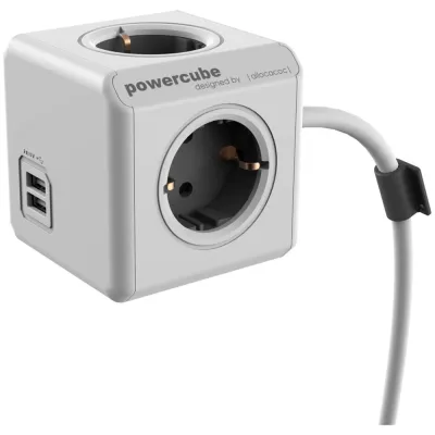 Pikendusjuhe Powercube 4xSchuko 2xUSB 3m Hall/valge