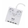 Pikendusjuhe 16A 2 pesa ja 4x USB 2.1A, 3m 3G1.5mm2 Valge