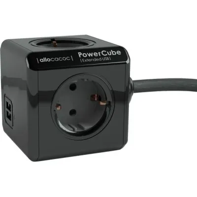 Pikendusjuhe Powercube 4xSchuko 2xUSB 3m Must