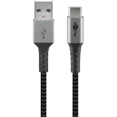 USB-A - USB-C 2.0 tekstiil kaabel 1m 3A hall