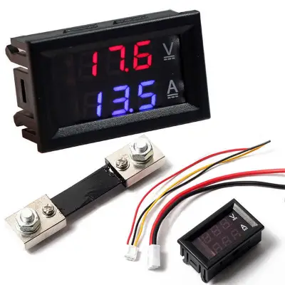 Digital voltmeter and ampermeter 0-100VDC 100ADC blue/red backlight, shunt